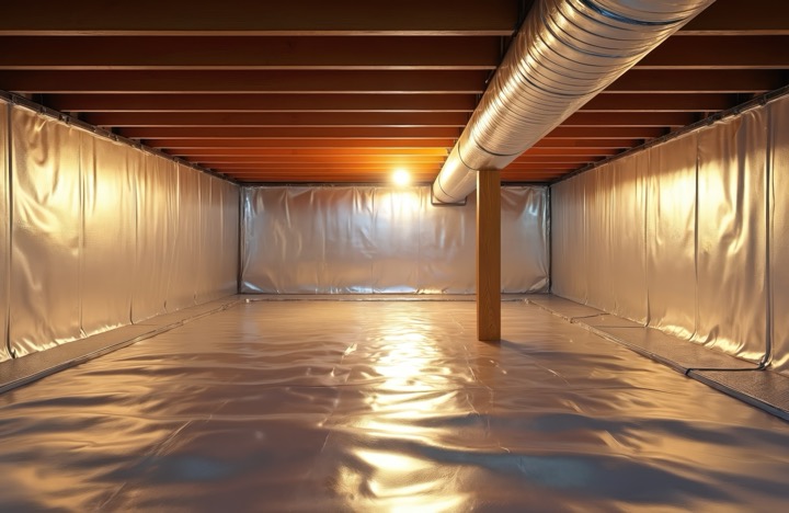 Professional crawl space encapsulation in Greensboro NC showing vapor barrier and sealed system